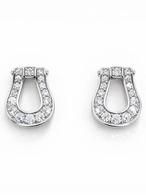 Silver Tone CZ Horseshoe Stud Earrings Lucky Minimalist Sparkle